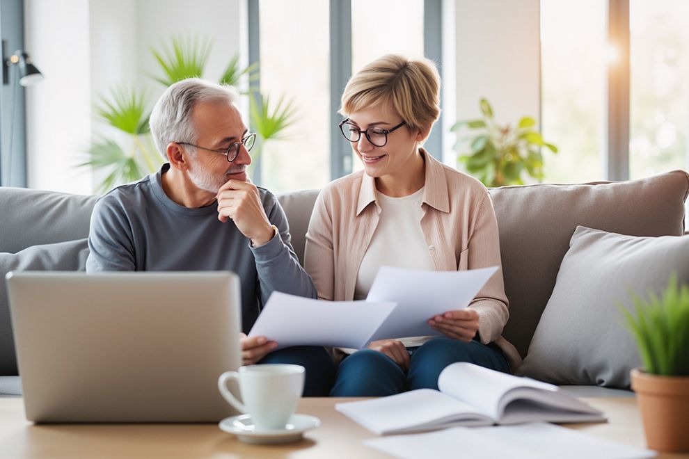 Älteres Ehepaar liest gemeinsam Dokumente